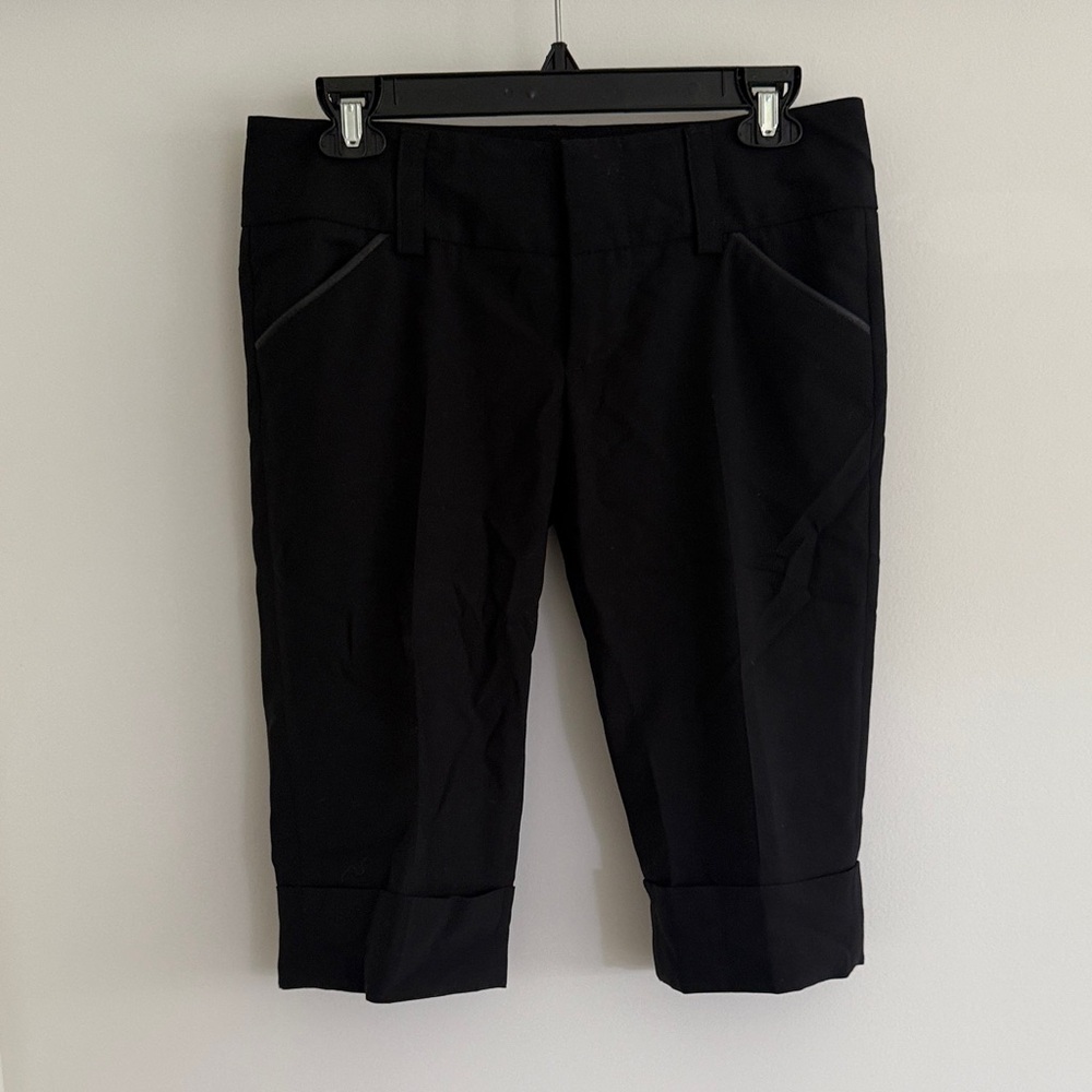 Alice + Olivia Black leather trimmed Bermuda shorts
